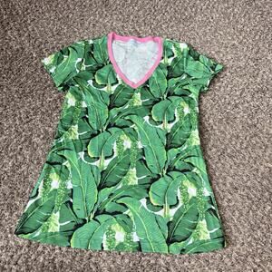 Dorothy Draper Short Sleeve T-Shirt Green Palms Print Size S Pima Cotton New